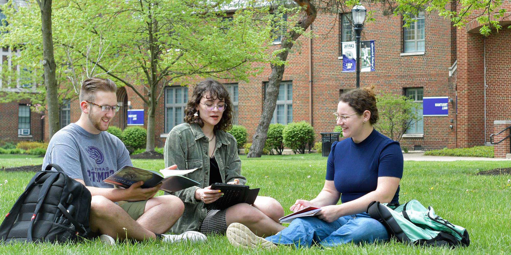 Students Sitting On Lawn In Quad
